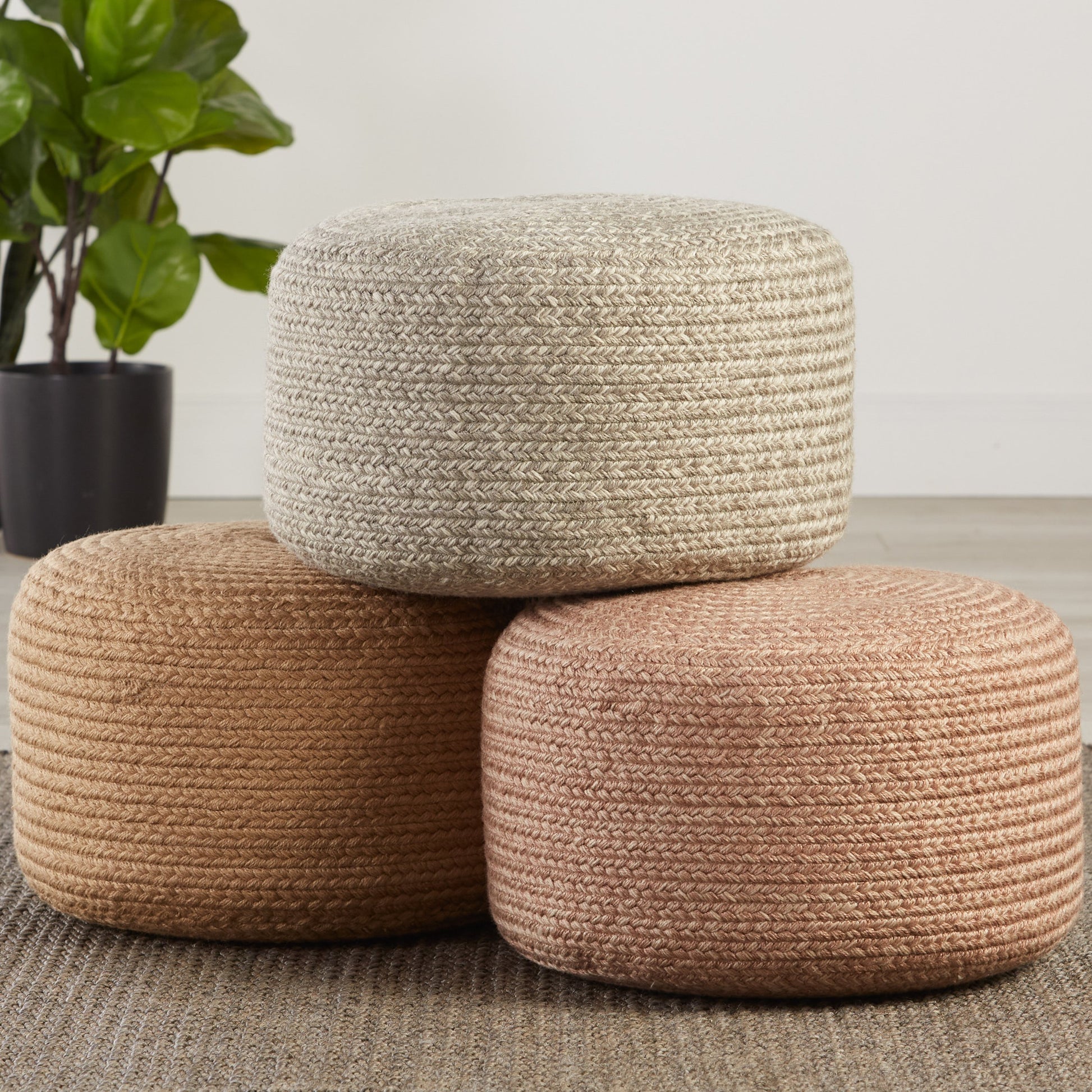 Saba Solar SAS01 Indoor/Outdoor Pouf by Jaipur Living. Made from 100% polyester in a coastal style.
