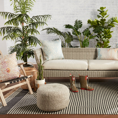 Saba Solar SAS01 Indoor/Outdoor Pouf by Jaipur Living. Made from 100% polyester in a coastal style.