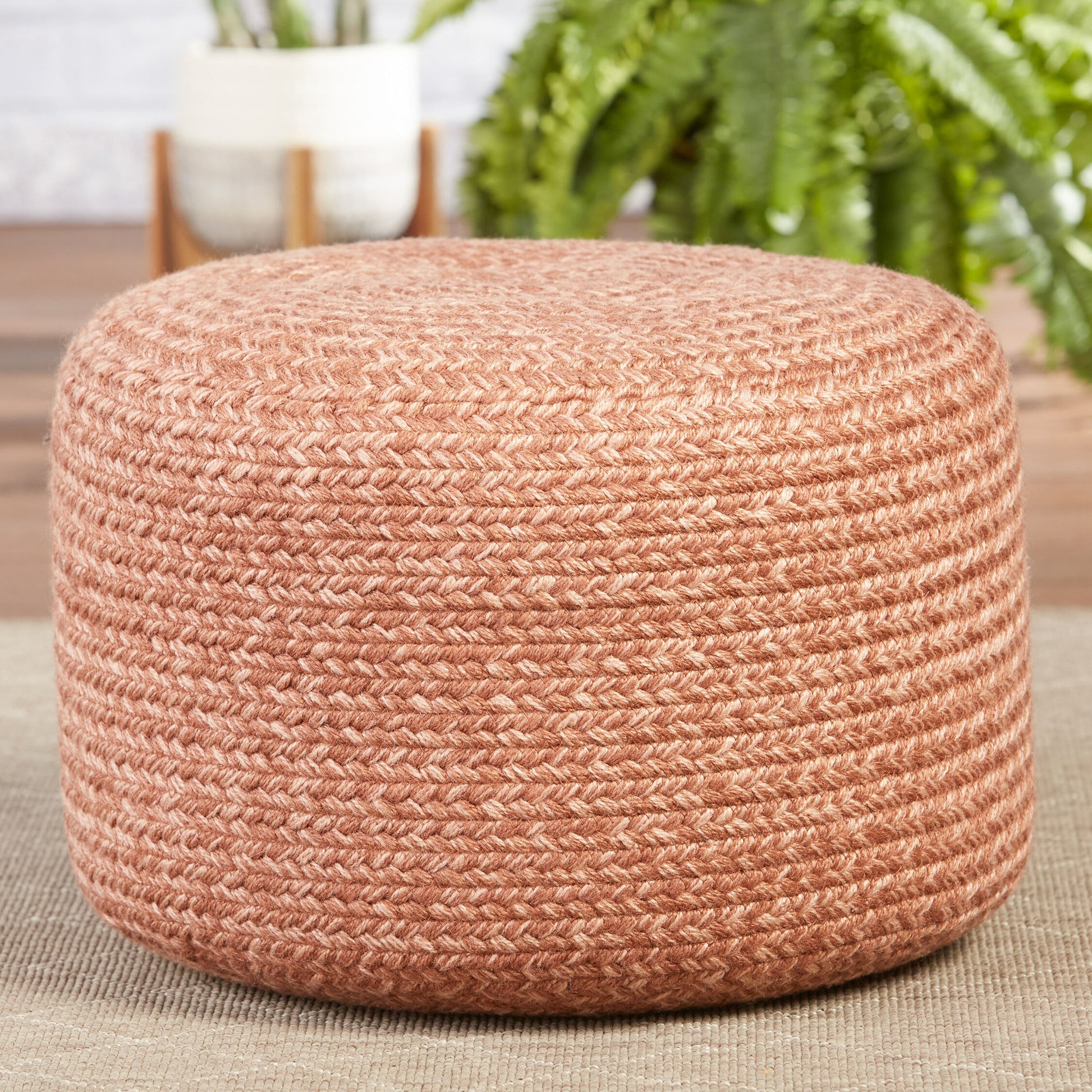Saba Solar SAS09 Indoor/Outdoor Pouf by Jaipur Living. Made from 100% polyester in a cottage & farmhouse style.