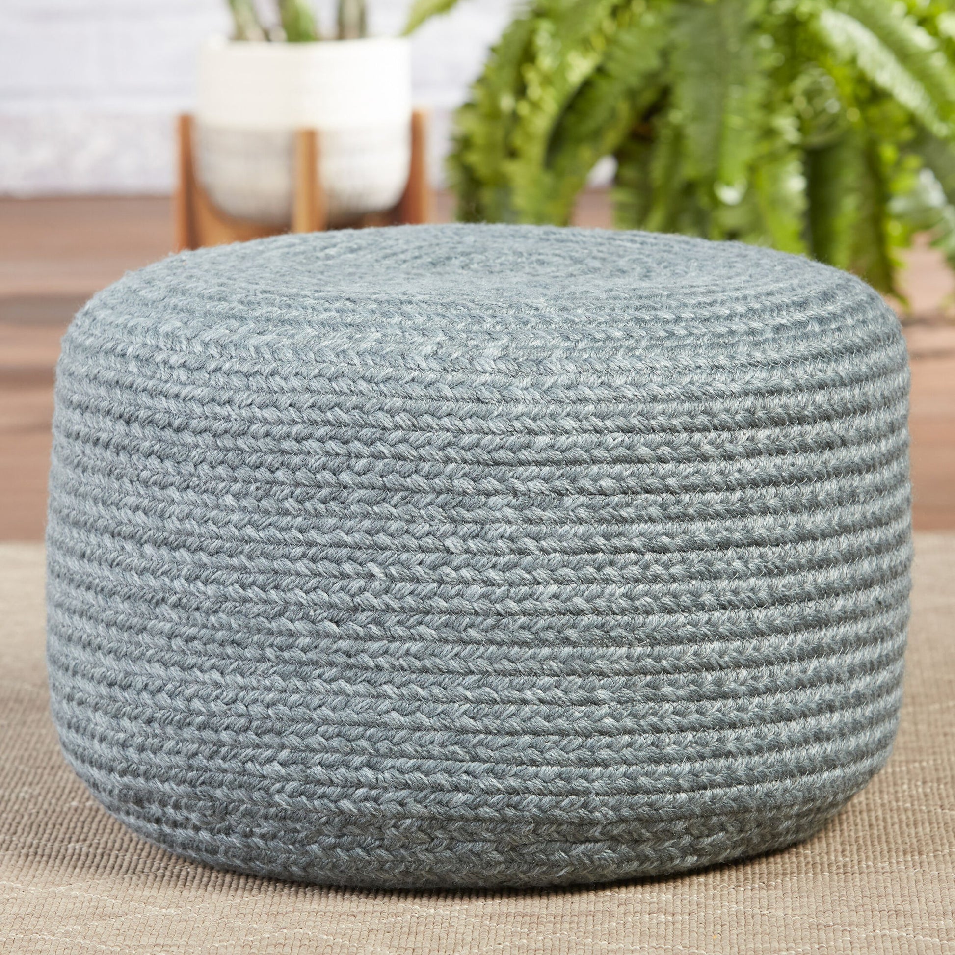 Saba Solar SAS09 Indoor/Outdoor Pouf by Jaipur Living. Made from 100% polyester in a cottage & farmhouse style.