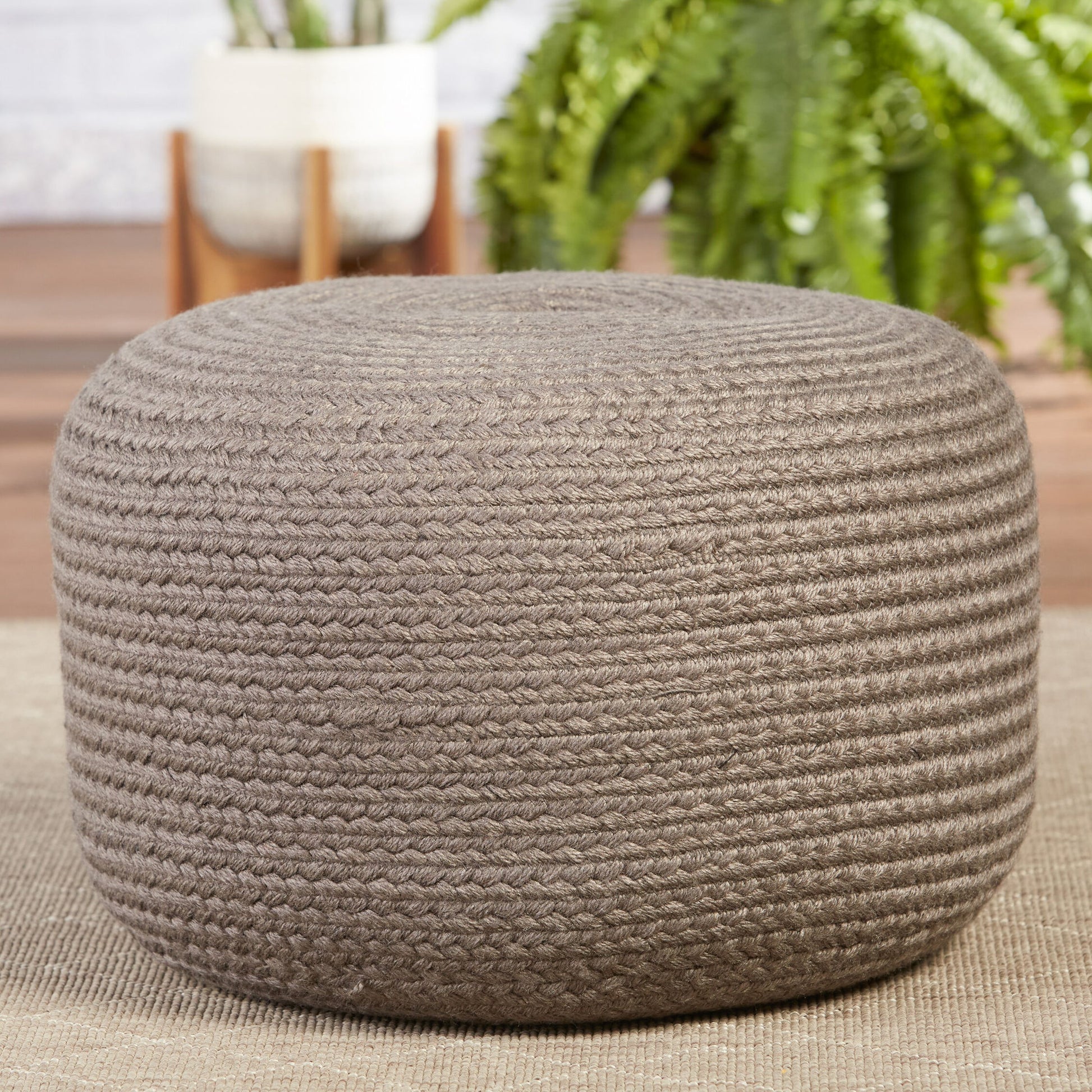 Saba Solar SAS01 Indoor/Outdoor Pouf by Jaipur Living. Made from 100% polyester in a coastal style.