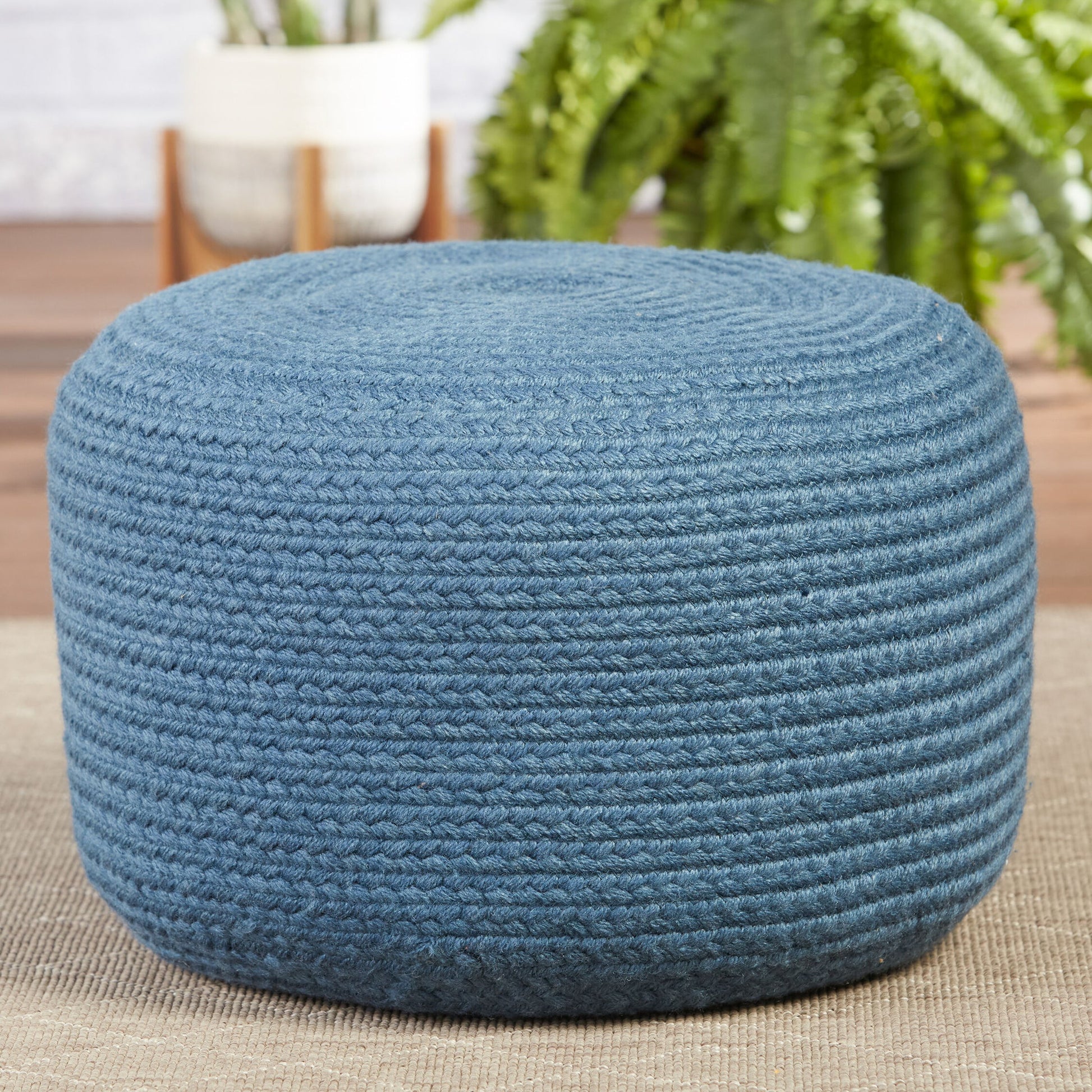 Saba Solar SAS01 Indoor/Outdoor Pouf by Jaipur Living. Made from 100% polyester in a coastal style.