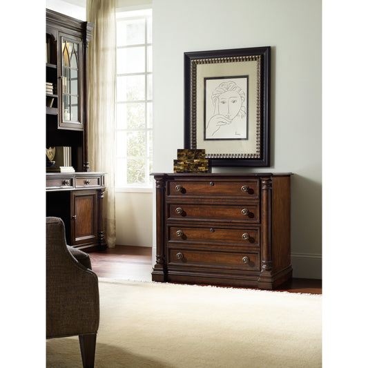 Leesburg Lateral File Cabinet by Hooker Furniture in mahogany. Made from swirl mahogany, ebony veneers in a unique style.