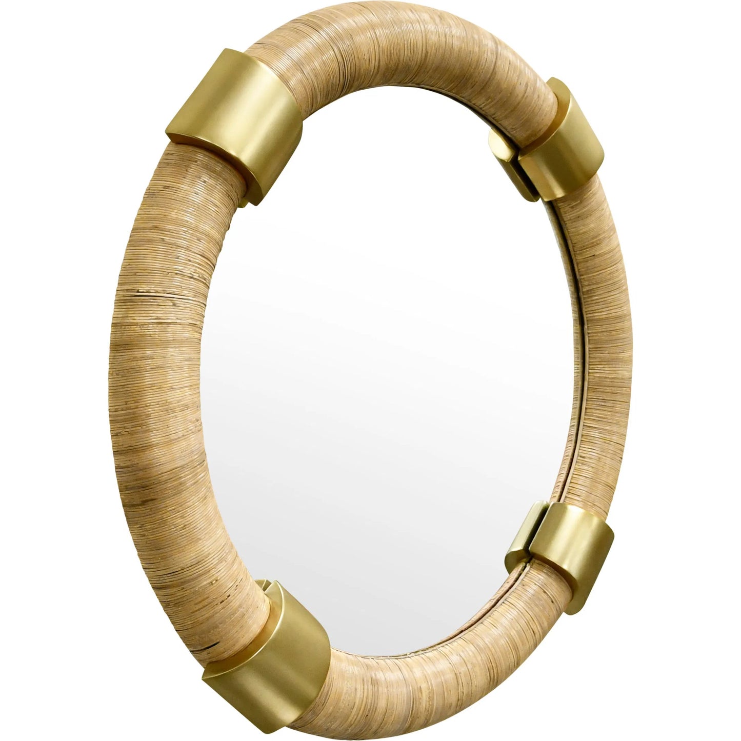 002 SI-2461342 | Additional Silo | Saylor Round Wrapped Rattan Mirror by Worlds Away in natural, brass. Made from rattan in a transitional style.