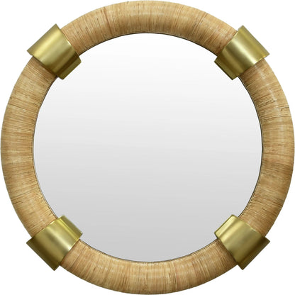 Saylor Round Wrapped Rattan Mirror by Worlds Away in natural, brass. Made from rattan in a transitional style.
