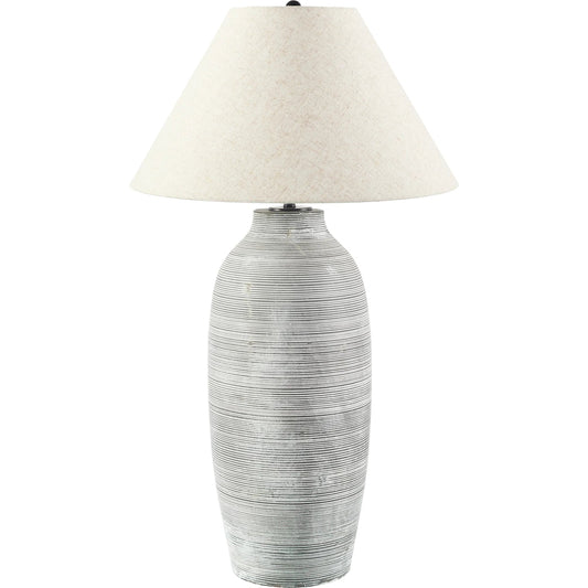 Sambuco Accent Floor Lamp by Surya in gray and painted. Made from cement, linen, plastic, resin in a unique style.