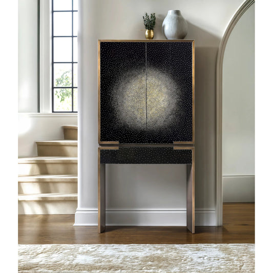 Celeste Drinks Cabinet by Jonathan Charles in sunburst black eggshell. Made from main egg shell in a unique style.