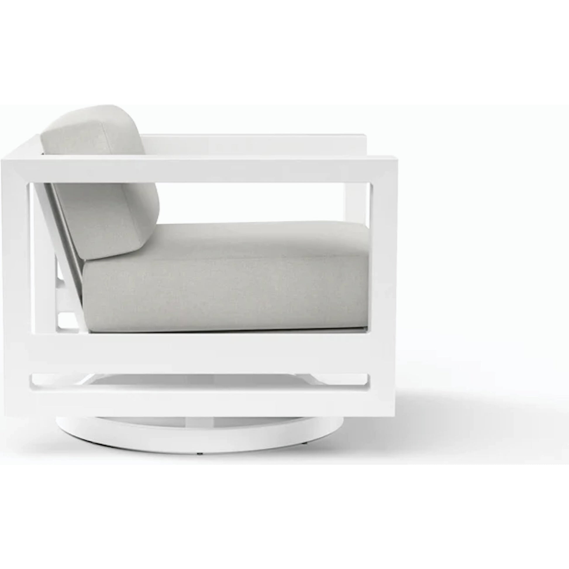 Newport Outdoor Swivel Club by Sunset West in frost. Made from aluminum in a modern style.