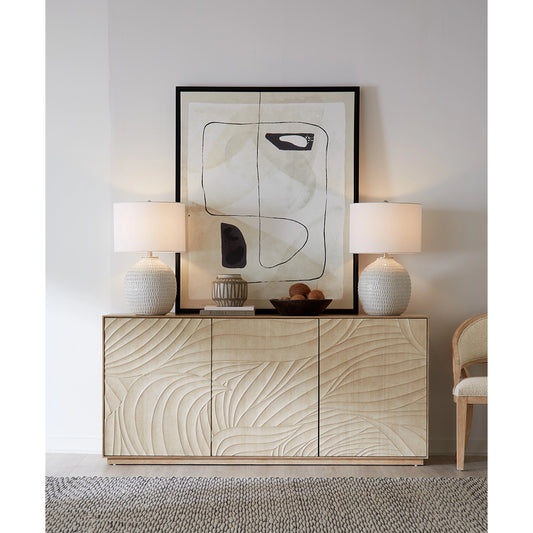 Retreat Entertainment Credenza by Hooker Furniture in dune. Made from oak veneers, resin in a cottage & farmhouse style.