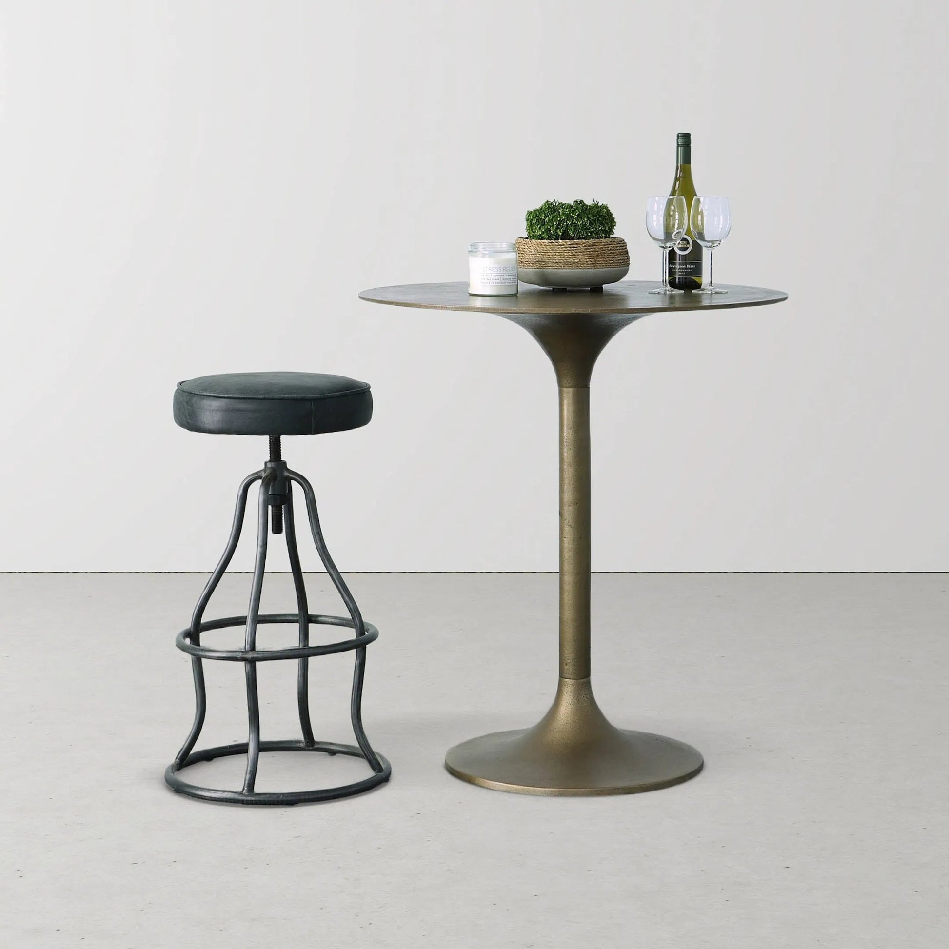 Bowie Bar Stool by LH Imports. Made from leather, metal in a rustic style.