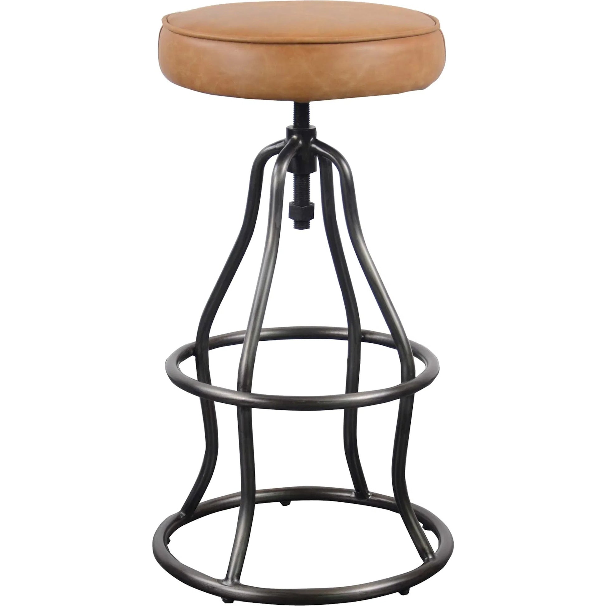 Bowie Stool by LH Imports in cognac leather and gunmetal. Made from iron, leather, polyester fiber, pu foam in a modern style.