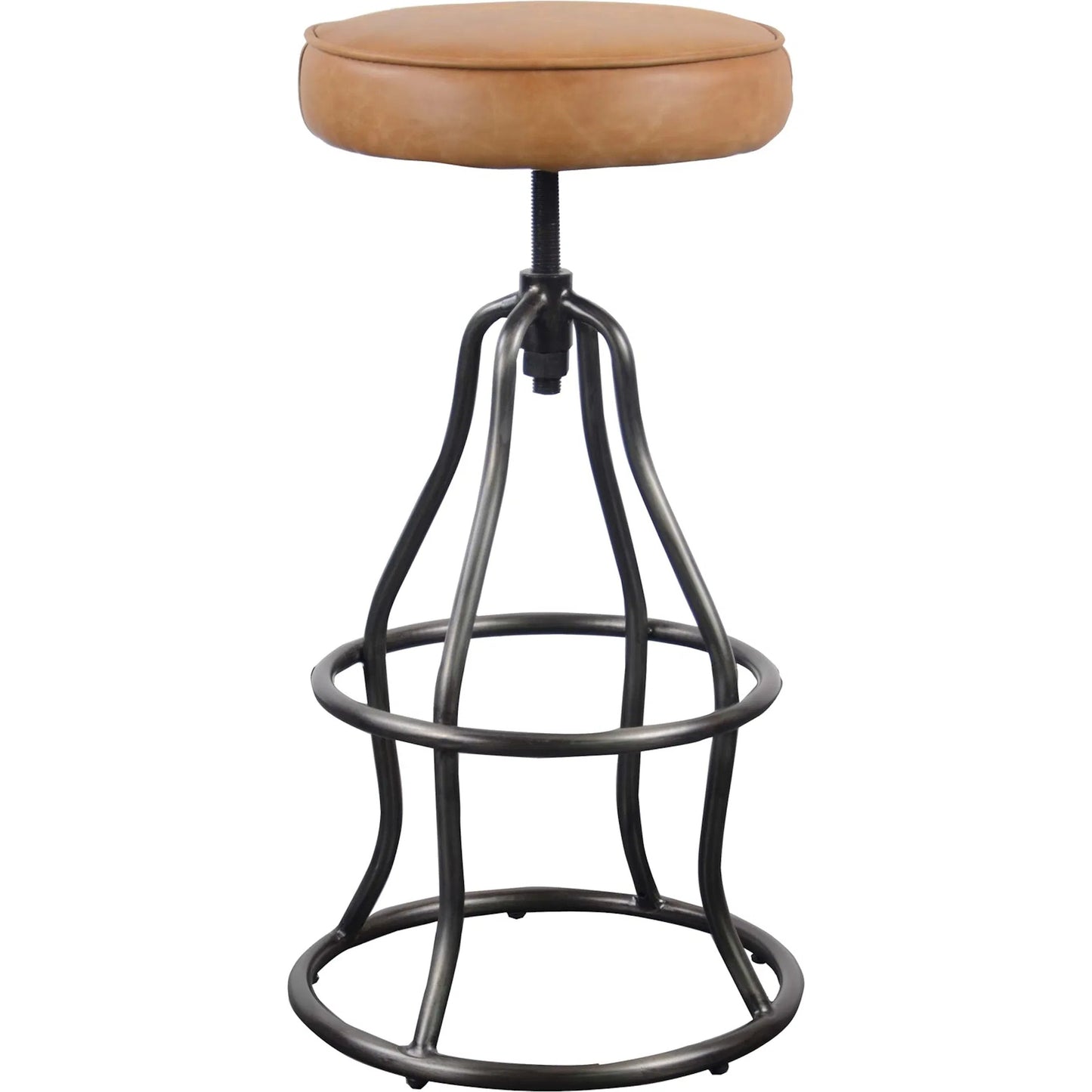 002 SI-2004160 | Additional Silo | Bowie Stool by LH Imports in cognac leather and gunmetal. Made from iron, leather, polyester fiber, pu foam in a modern style.