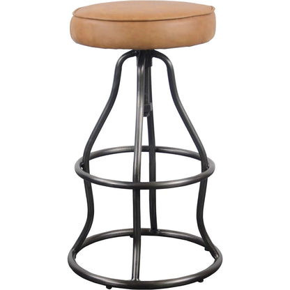 Bowie Stool by LH Imports in cognac leather and gunmetal. Made from iron, leather, polyester fiber, pu foam in a modern style.