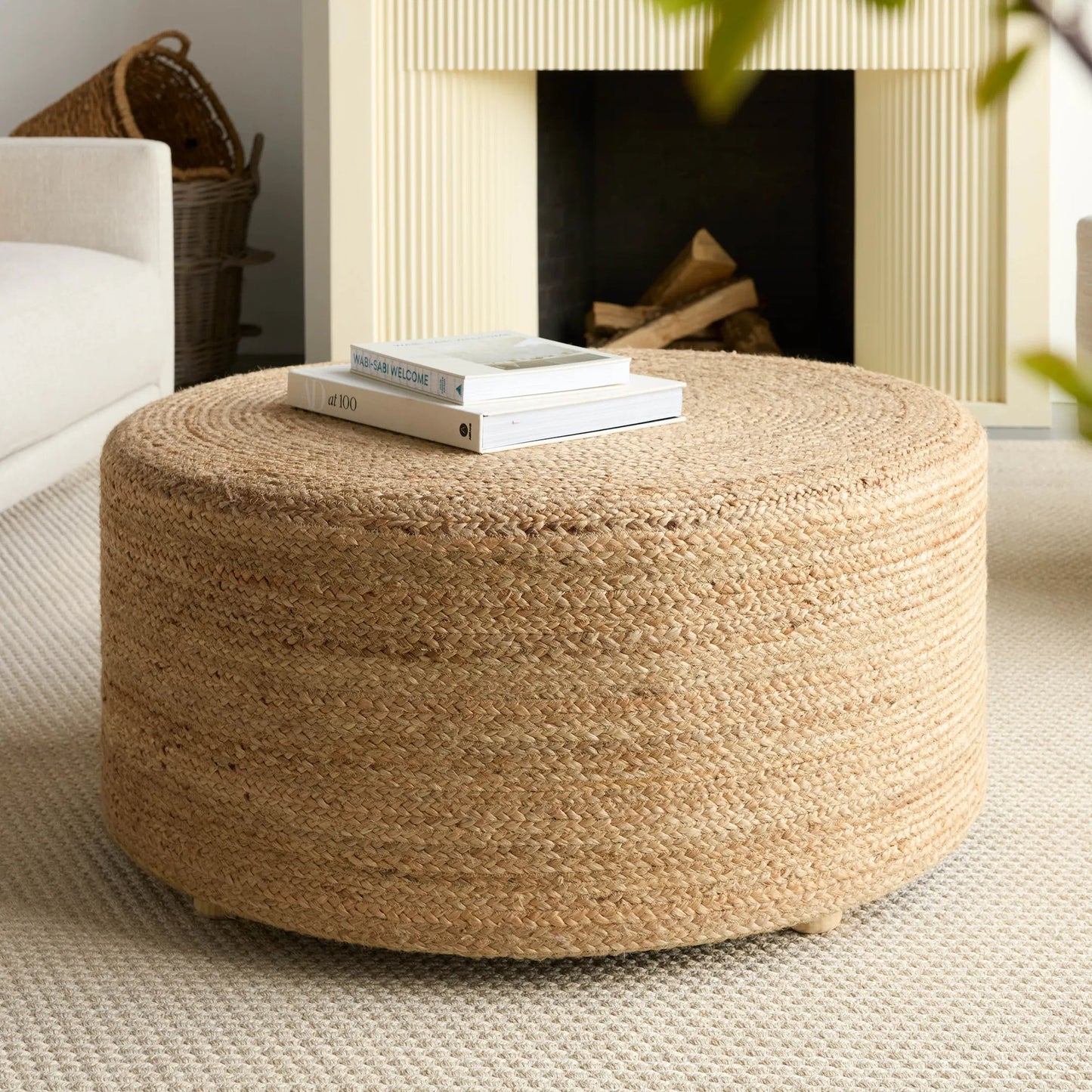 007 SI-2077391 | Lifestyle | Saba Stool SBT02 Pouf by Jaipur Living in tan. Made from 100% jute fiber in a rustic style.