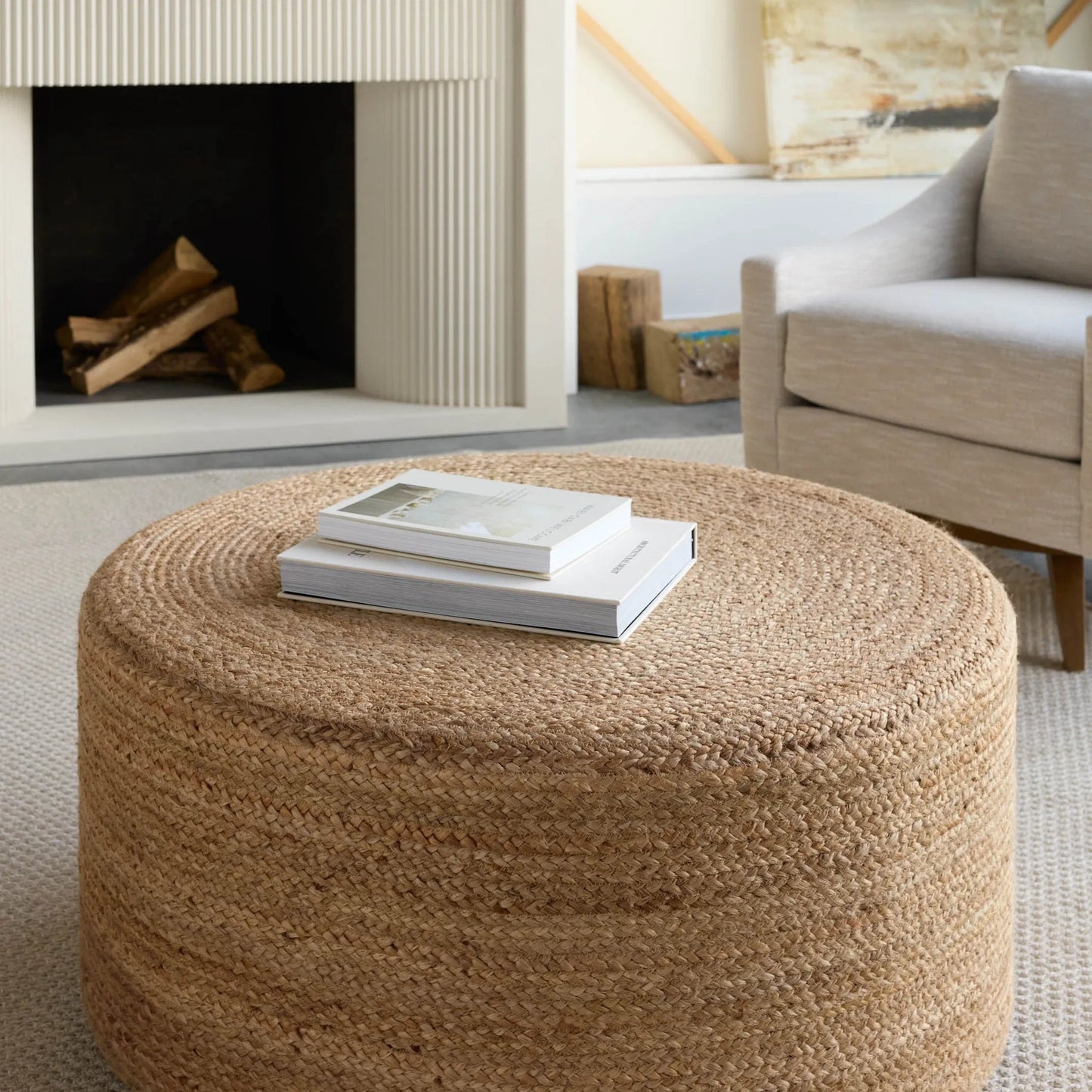 006 SI-2077391 | Lifestyle | Saba Stool SBT02 Pouf by Jaipur Living in tan. Made from 100% jute fiber in a rustic style.