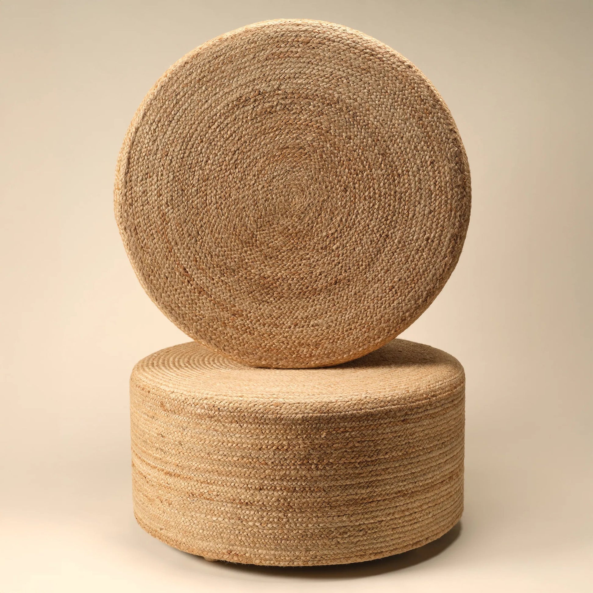 Saba Stool SBT02 Pouf by Jaipur Living in tan. Made from 100% jute fiber in a rustic style.