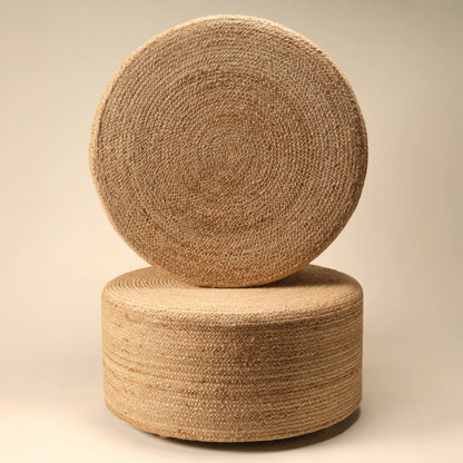 Saba Stool SBT02 Pouf by Jaipur Living in tan. Made from 100% jute fiber in a rustic style.