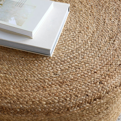 Saba Stool SBT02 Pouf by Jaipur Living in tan. Made from 100% jute fiber in a rustic style.