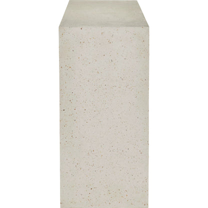 Carson Console Table by Currey and Company in ivory terrazzo. Made from fiber concrete, stone, shell in a transitional style.