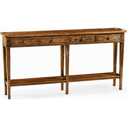Casual Accents Country Walnut 4 Drawer Console Table by Jonathan Charles in brown and country farmhouse walnut. Made from acacia in a traditional style.