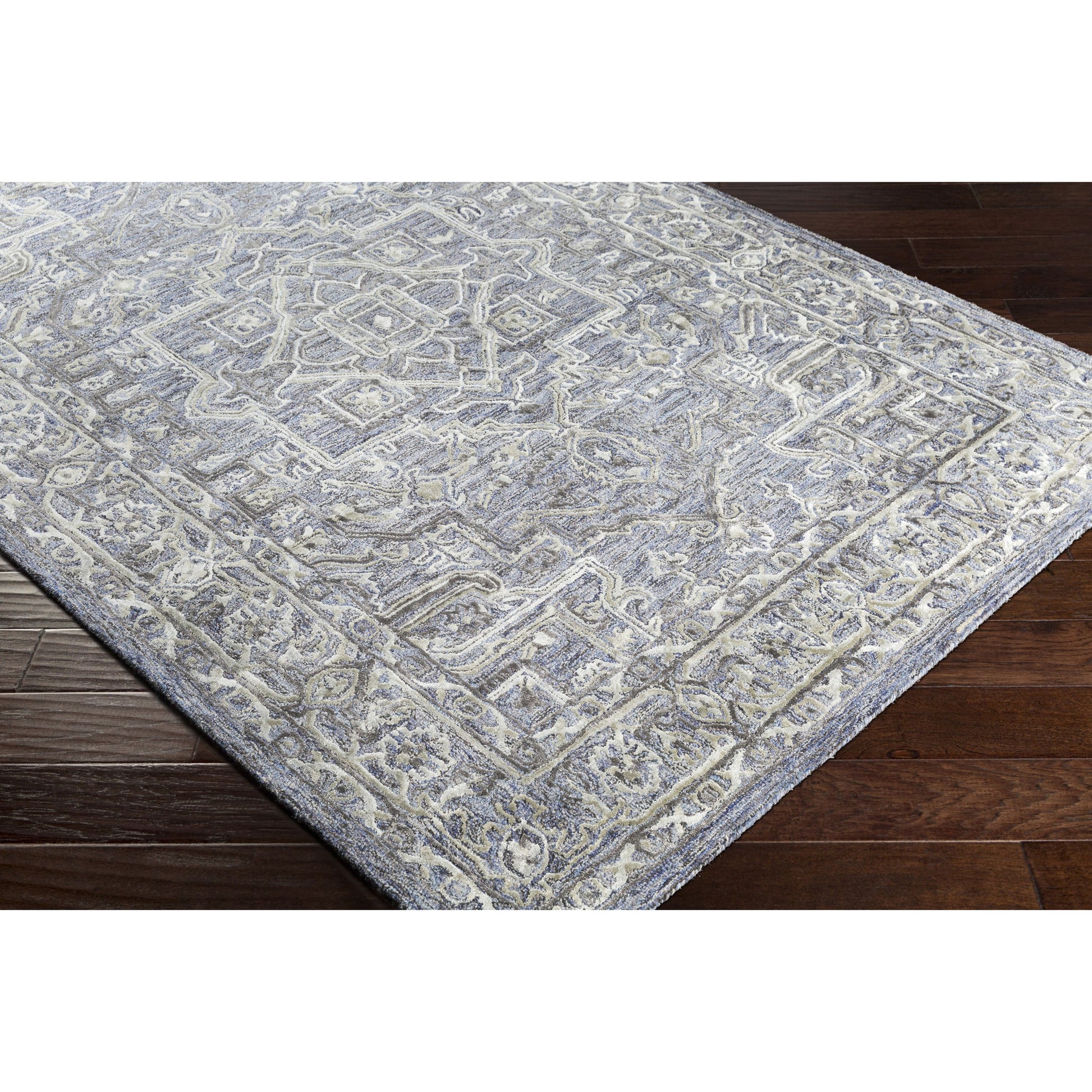 Shelby SBY-1003 Rug by Livabliss in dusty sage, light sage, medium gray, light beige, mustard, black. Made from 60% wool, 40% art silk in a unique style.