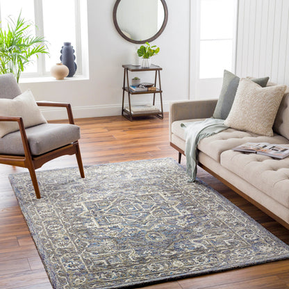 Shelby SBY-1003 Rug by Livabliss in dusty sage, light sage, medium gray, light beige, mustard, black. Made from 60% wool, 40% art silk in a unique style.