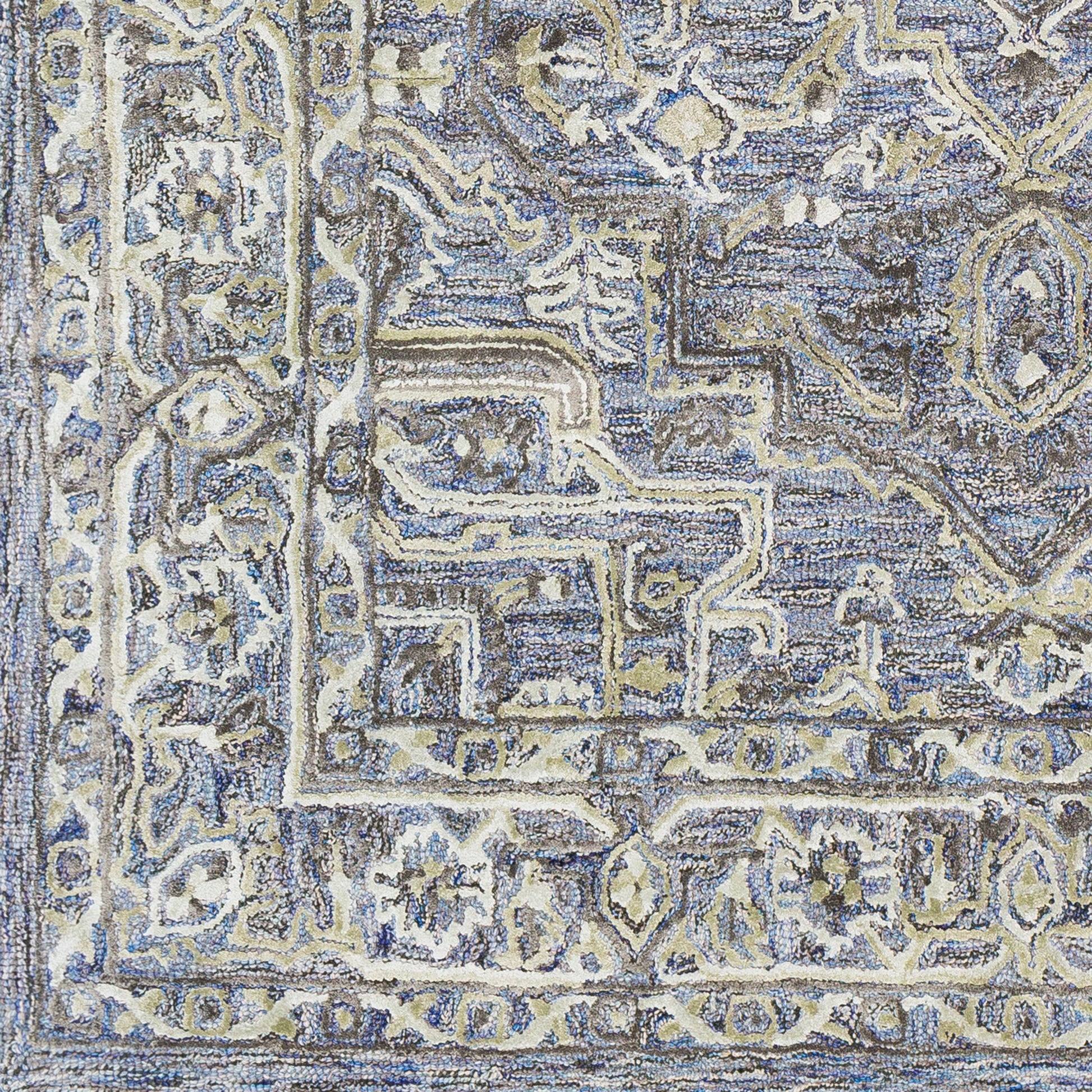 Shelby SBY-1003 Rug by Livabliss in dusty sage, light sage, medium gray, light beige, mustard, black. Made from 60% wool, 40% art silk in a unique style.