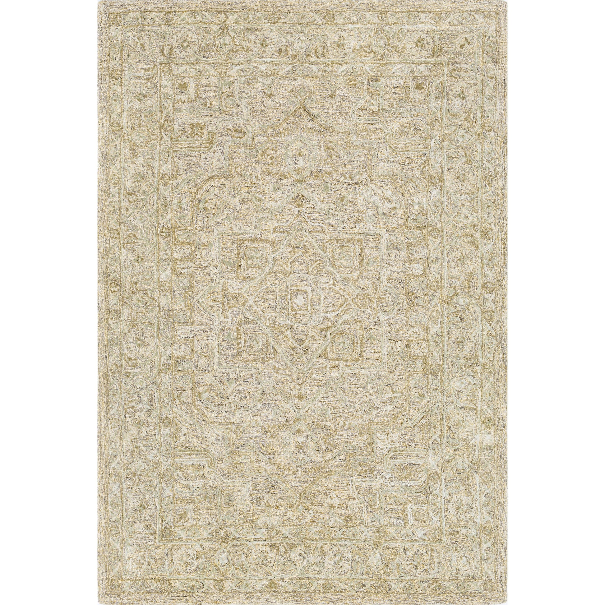 Shelby SBY-1003 Rug by Livabliss in dusty sage, light sage, medium gray, light beige, mustard, black. Made from 60% wool, 40% art silk in a unique style.