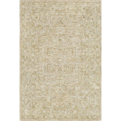 Shelby SBY-1003 Rug by Livabliss in dusty sage, light sage, medium gray, light beige, mustard, black. Made from 60% wool, 40% art silk in a unique style.