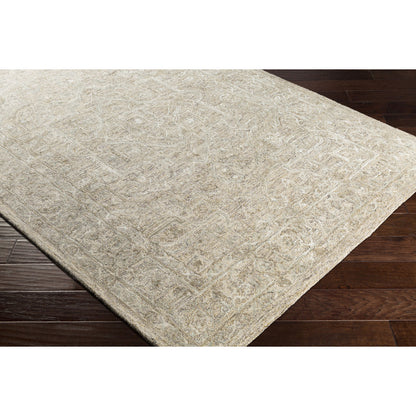 Shelby SBY-1003 Rug by Livabliss in dusty sage, light sage, medium gray, light beige, mustard, black. Made from 60% wool, 40% art silk in a unique style.