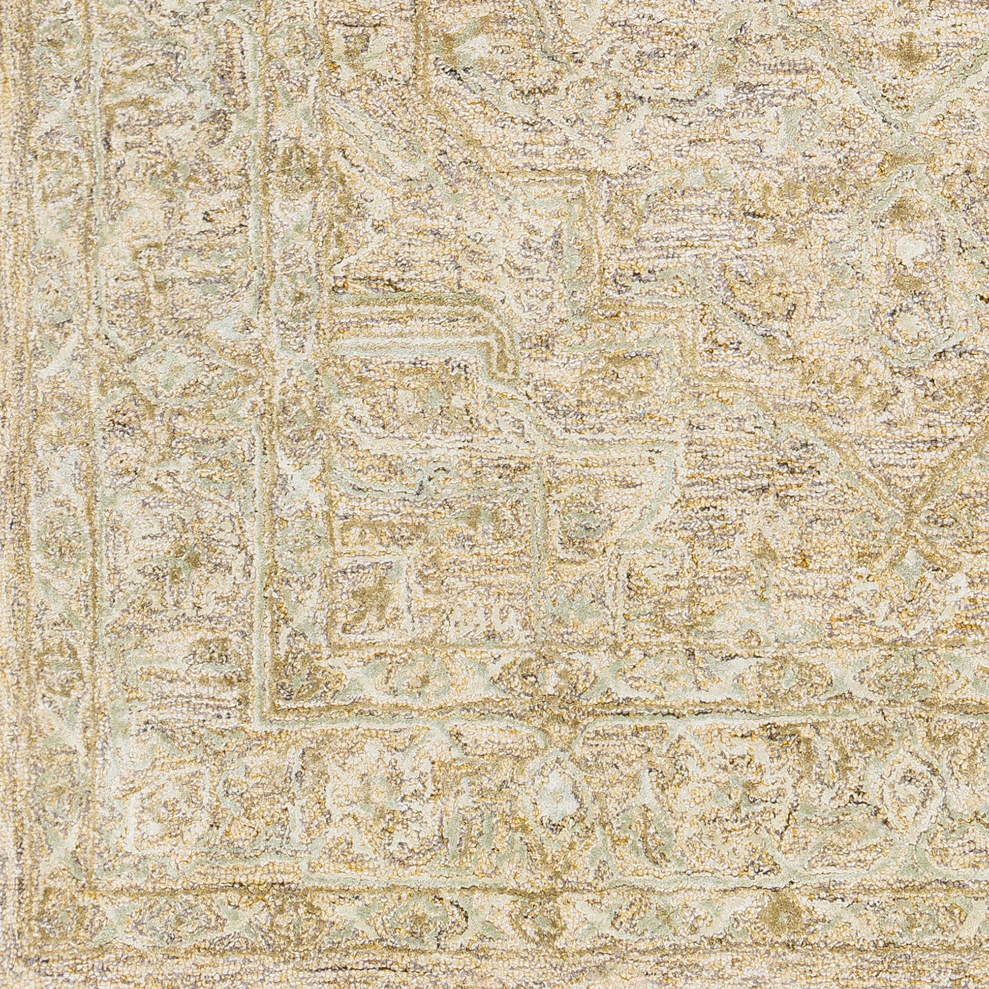 Shelby SBY-1003 Rug by Livabliss in dusty sage, light sage, medium gray, light beige, mustard, black. Made from 60% wool, 40% art silk in a unique style.