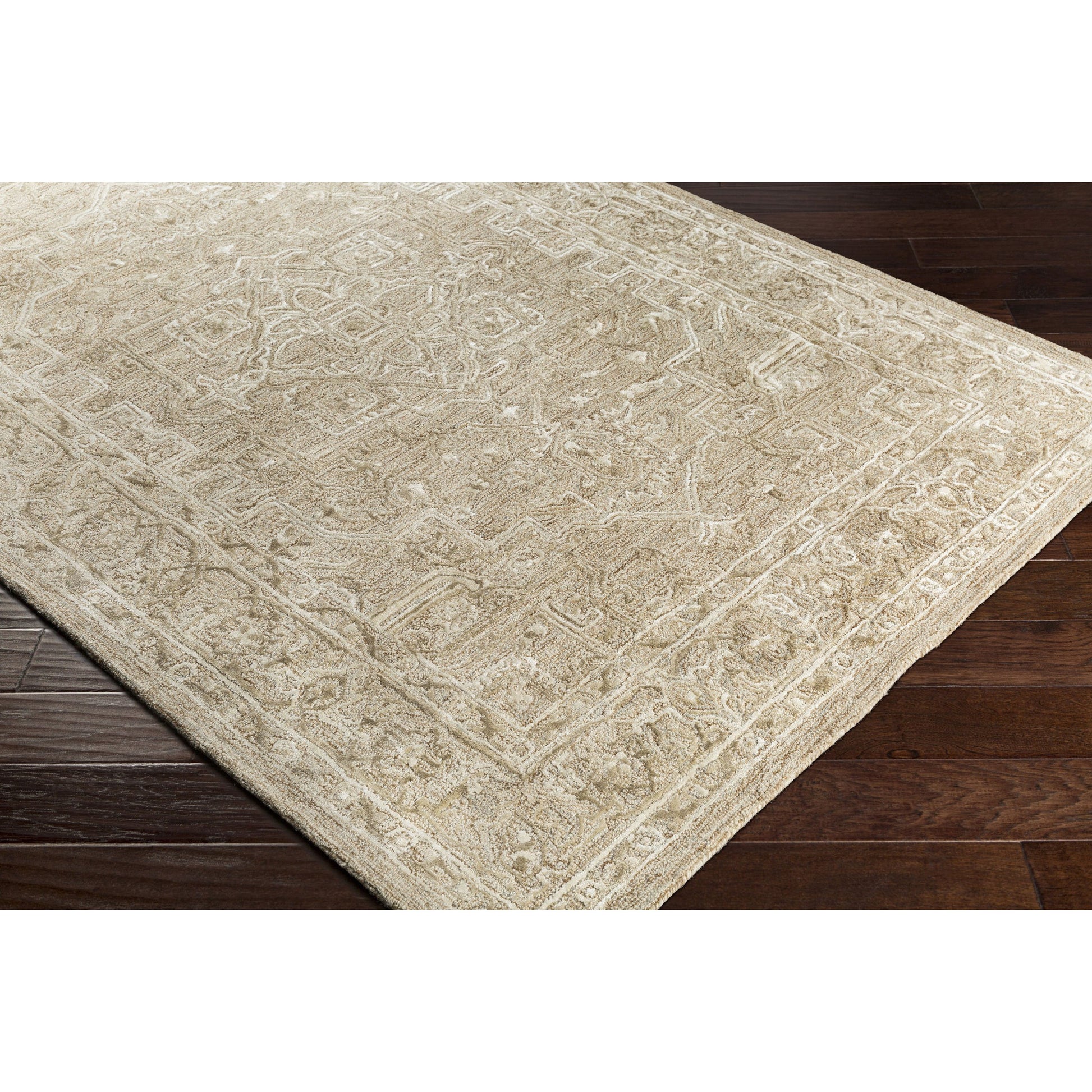 Shelby SBY-1003 Rug by Livabliss in dusty sage, light sage, medium gray, light beige, mustard, black. Made from 60% wool, 40% art silk in a unique style.