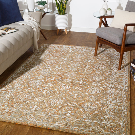 Shelby Rug - 27684 by Surya in sage, light olive, charcoal, rust, light beige. Made from 60% wool, 40% viscose in a unique style.