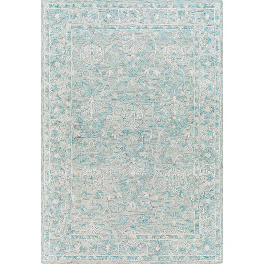 Shelby Rug - 27685 by Livabliss in aqua, seafoam, charcoal, light gray, light beige. Made from 60% wool, 40% viscose in a unique style.