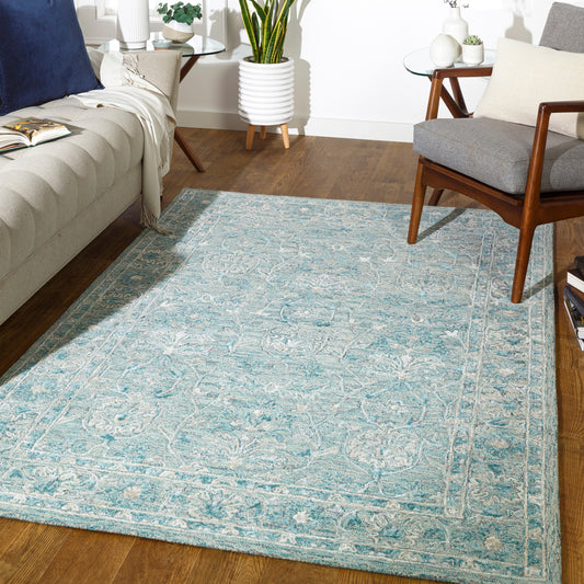 Shelby Rug - 27685 by Livabliss in aqua, seafoam, charcoal, light gray, light beige. Made from 60% wool, 40% viscose in a unique style.