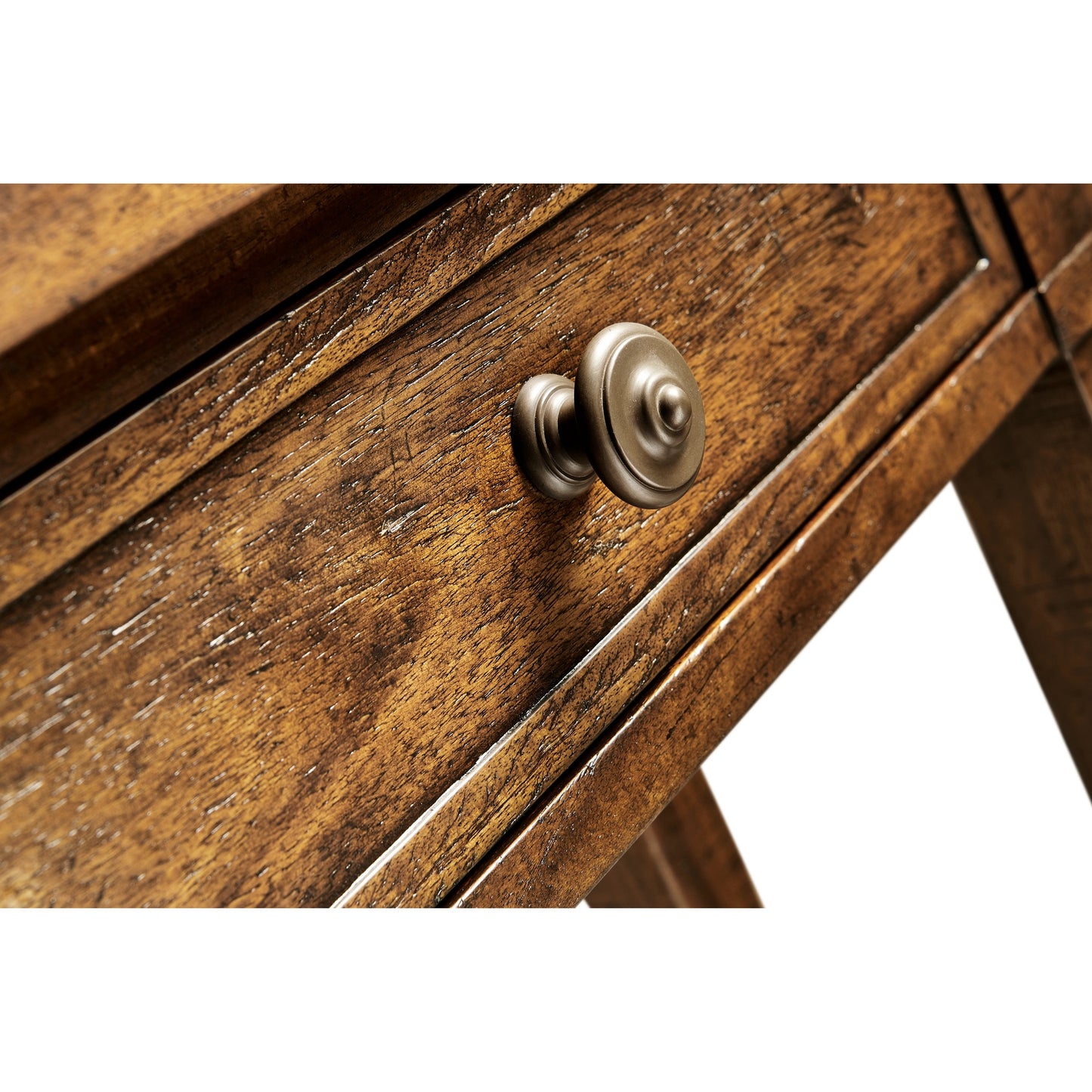 007 SR-846260 | Closeup | Casual Accents Country Walnut 4 Drawer Console Table by Jonathan Charles in brown and country farmhouse walnut. Made from acacia in a traditional style.