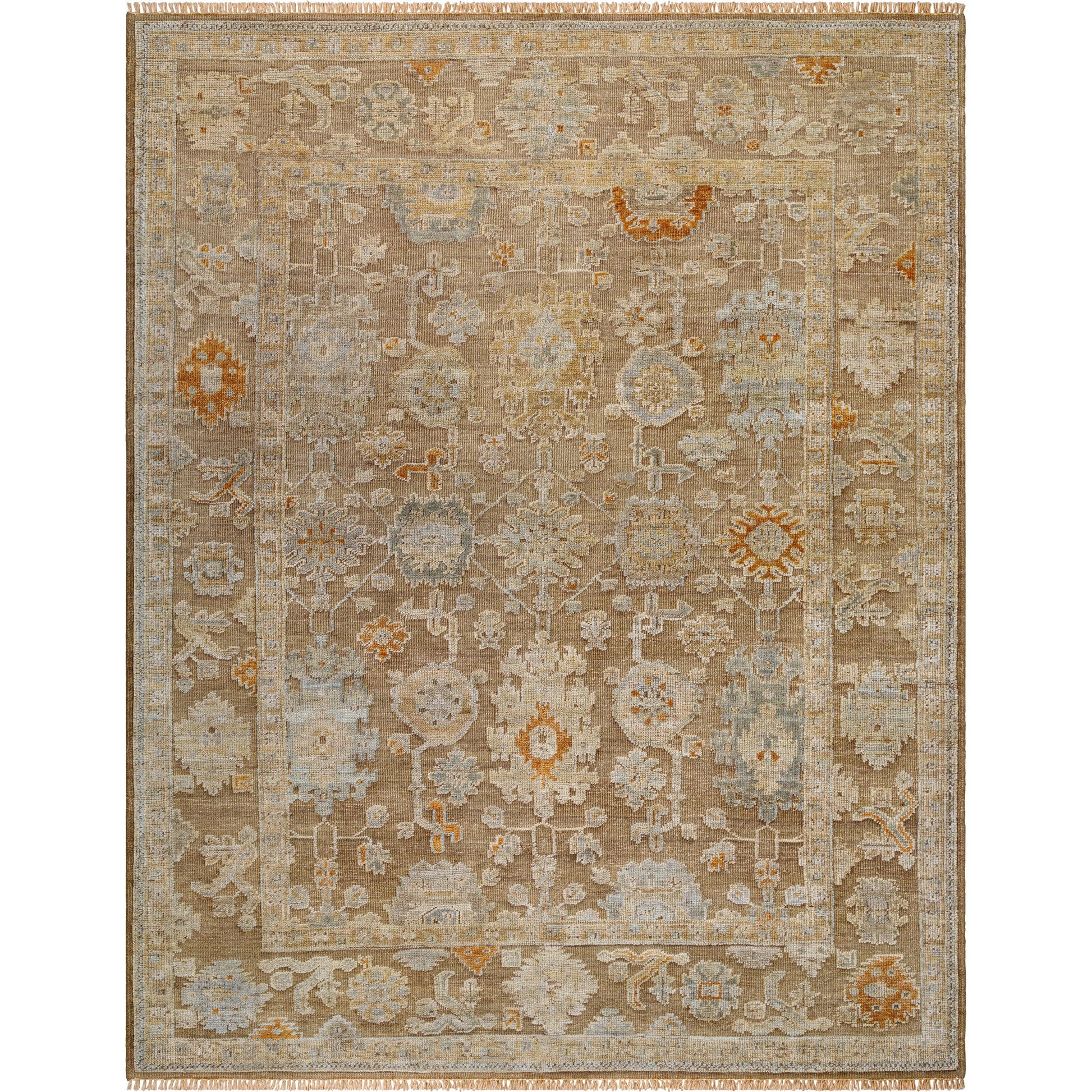 Sinclair Rug - 526602 by Surya in taupe, burnt sienna, sky blue, ivory, goldenrod. Made from wool in a unique style.
