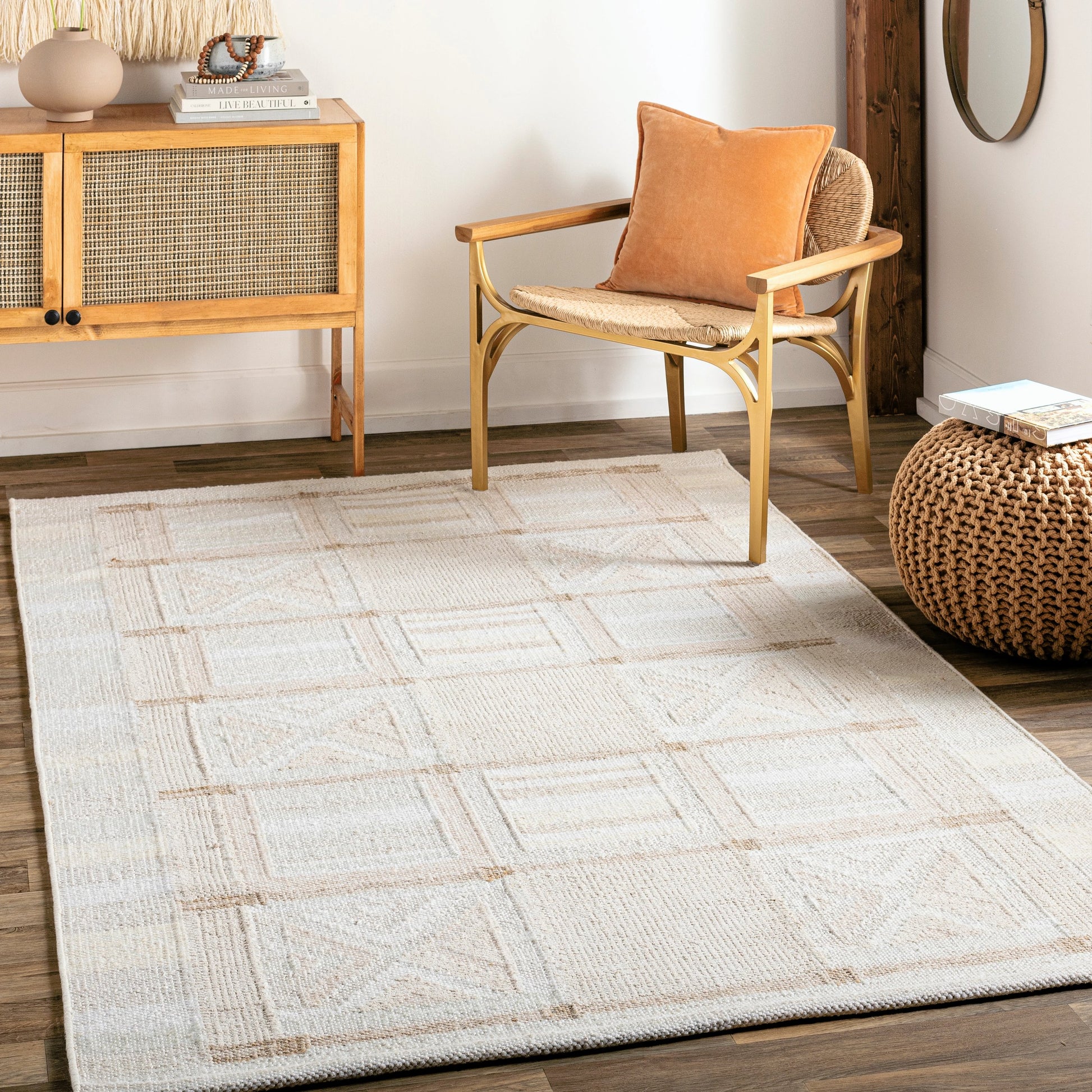 Scandi Rug - 27896 by Surya in tan, beige, cream. Made from 60% viscose, 25% linen, 10% acrylic, 5% wool in a unique style.