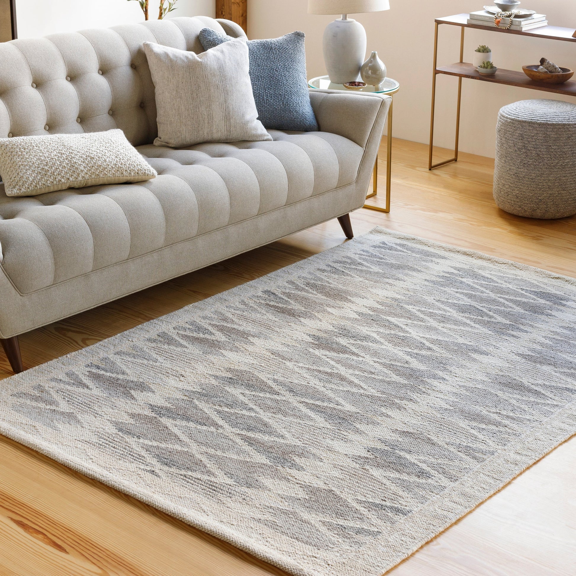 Scandi Rug - 27897 by Surya in black, medium gray, light gray, beige, cream. Made from 60% viscose, 20% wool, 10% cotton, 10% linen in a unique style.