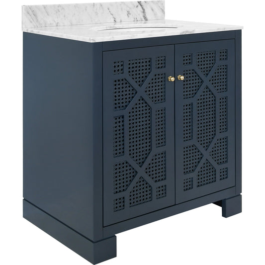 Schaffer Bath Vanity by Worlds Away in matte navy lacquer. Made from unique in a modern style.