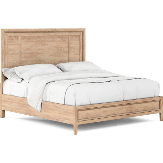 Post Panel Bed by A.R.T. Furniture in cracked almond. Made from ash & pine solids, plank-effect flakey oak and birch veneer in a cottage & farmhouse style.