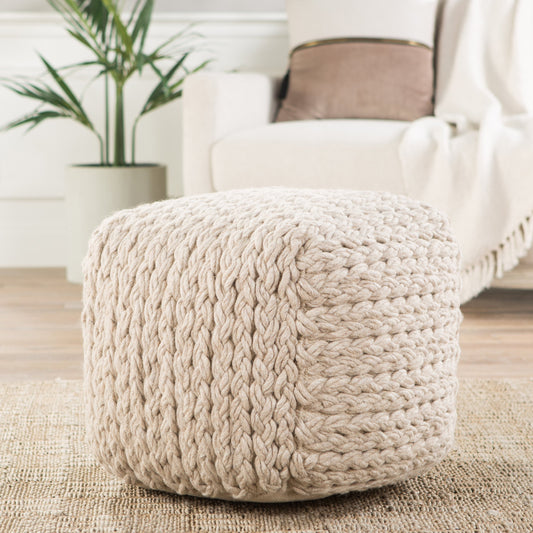 Scandinavia Pouf SCP14 Pouf by Jaipur Living in moonbeam. Made from 100% wool in a modern style.