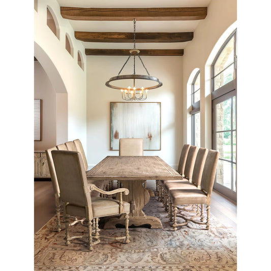 124" Sagehill Rectangular Trestle Table by Jonathan Charles in timberon grey oak. Made from oak in a traditional style.