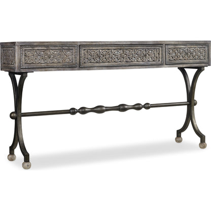 Ravenna Console by Hooker Furniture in gray. Made from cherry veneers with metal, resin in a traditional style.