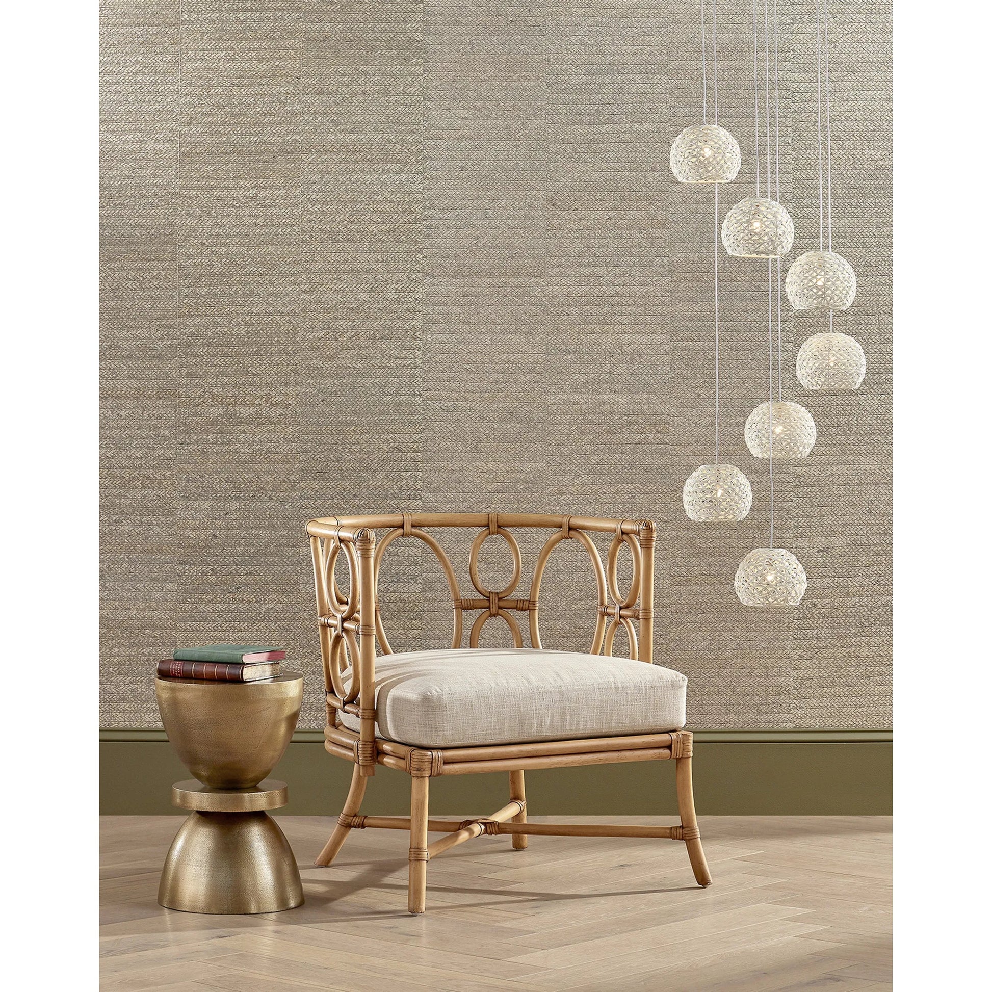 Tegal Muslin Chair by Currey and Company in rattan, natural. Made from rattan, wood, leather, finn natural in a coastal style.