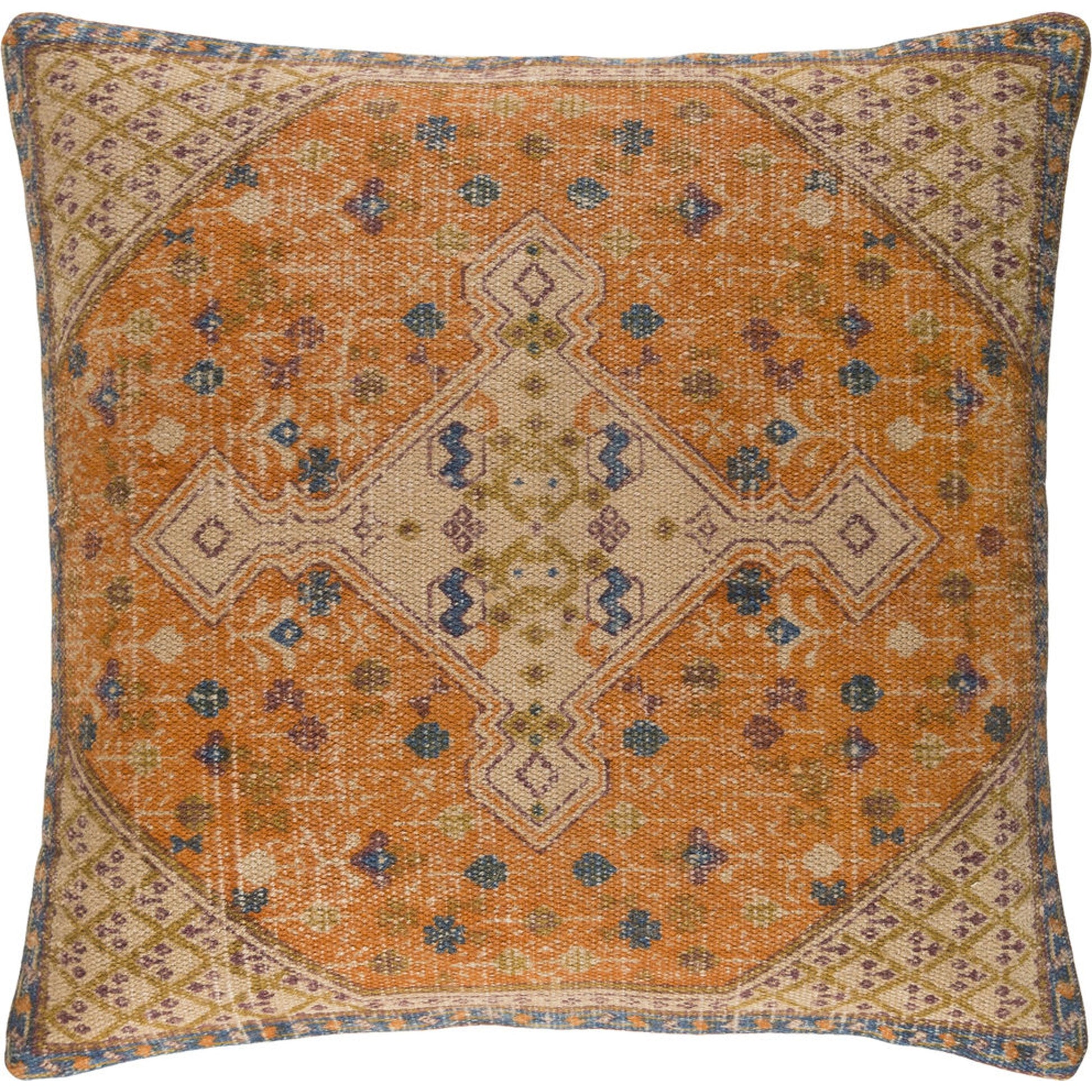 Shadi Pillow - 16494 by Surya in tan, rose, sage, mustard. Made from front: 88% jute, 12% cotton, back: 100% cotton in a eclectic & global style.