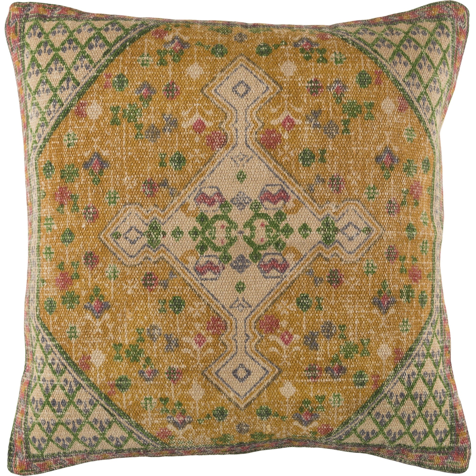 Shadi Pillow - 16494 by Surya in tan, rose, sage, mustard. Made from front: 88% jute, 12% cotton, back: 100% cotton in a eclectic & global style.