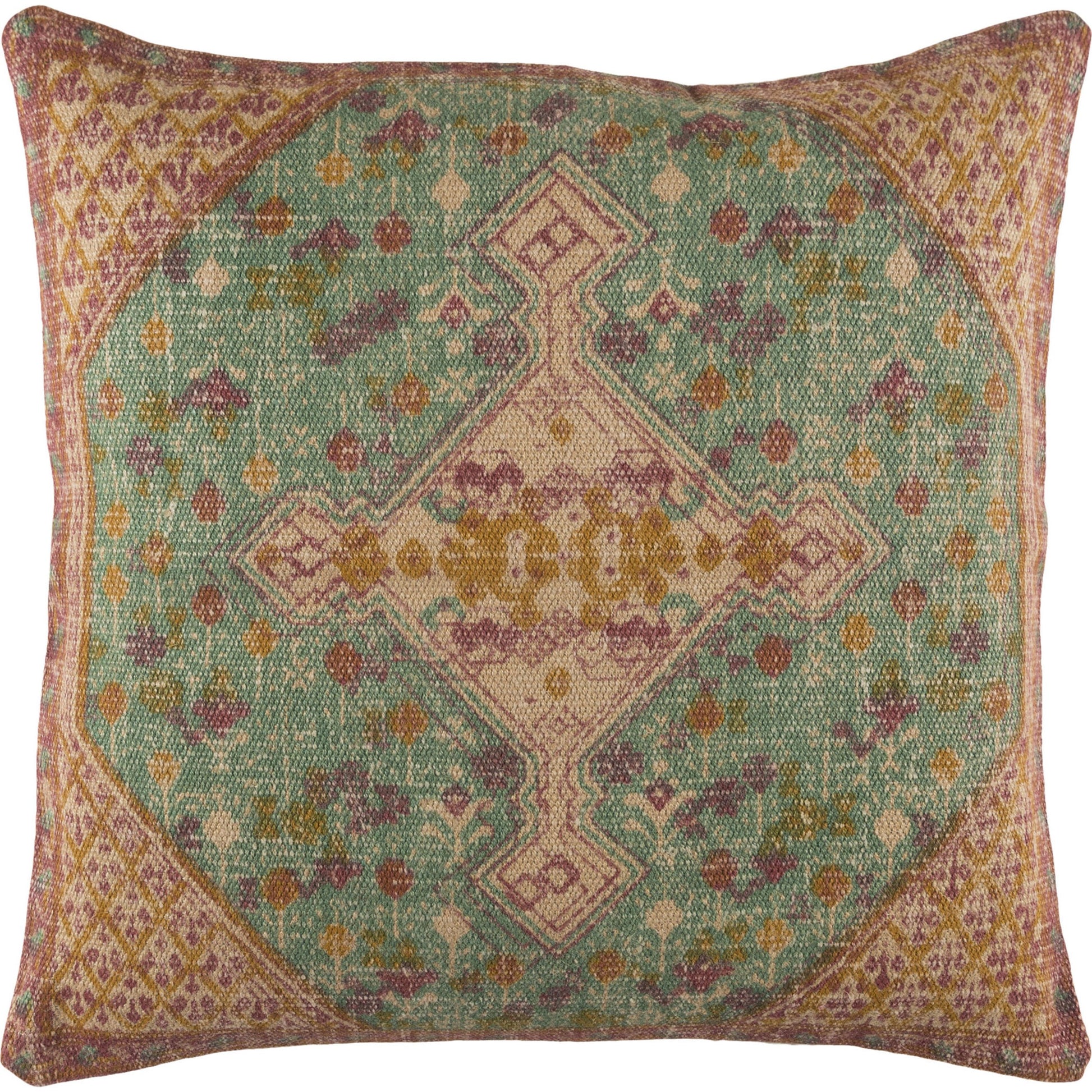 Shadi Pillow - 16494 by Surya in tan, rose, sage, mustard. Made from front: 88% jute, 12% cotton, back: 100% cotton in a eclectic & global style.