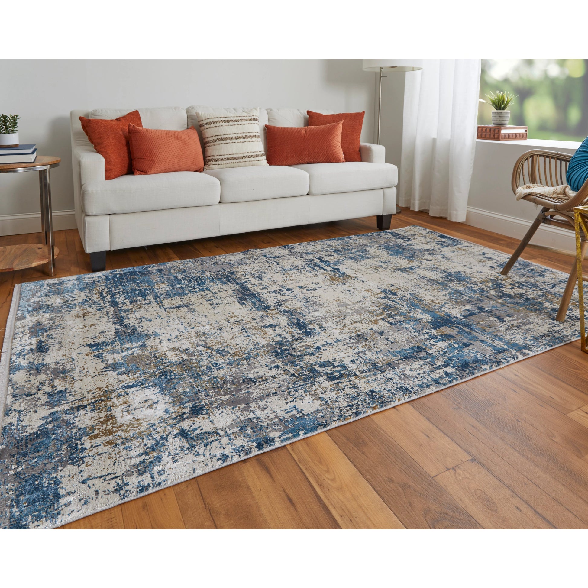 Cadiz Rug - 3891F by Feizy in ivory, tan, blue. Made from viscose, acrylic in a unique style.