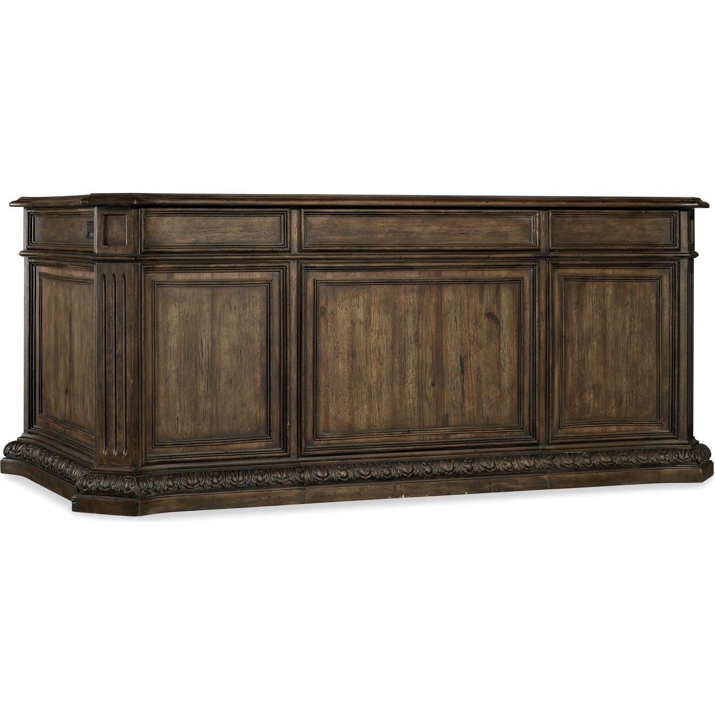 001 SI-1749458 | Additional Silo | Rhapsody Executive Desk by Hooker Furniture in rustic walnut. Made from pecan, hickory, ash, black walnut, maple veneers with resin, high quality bonded leather in a traditional style.